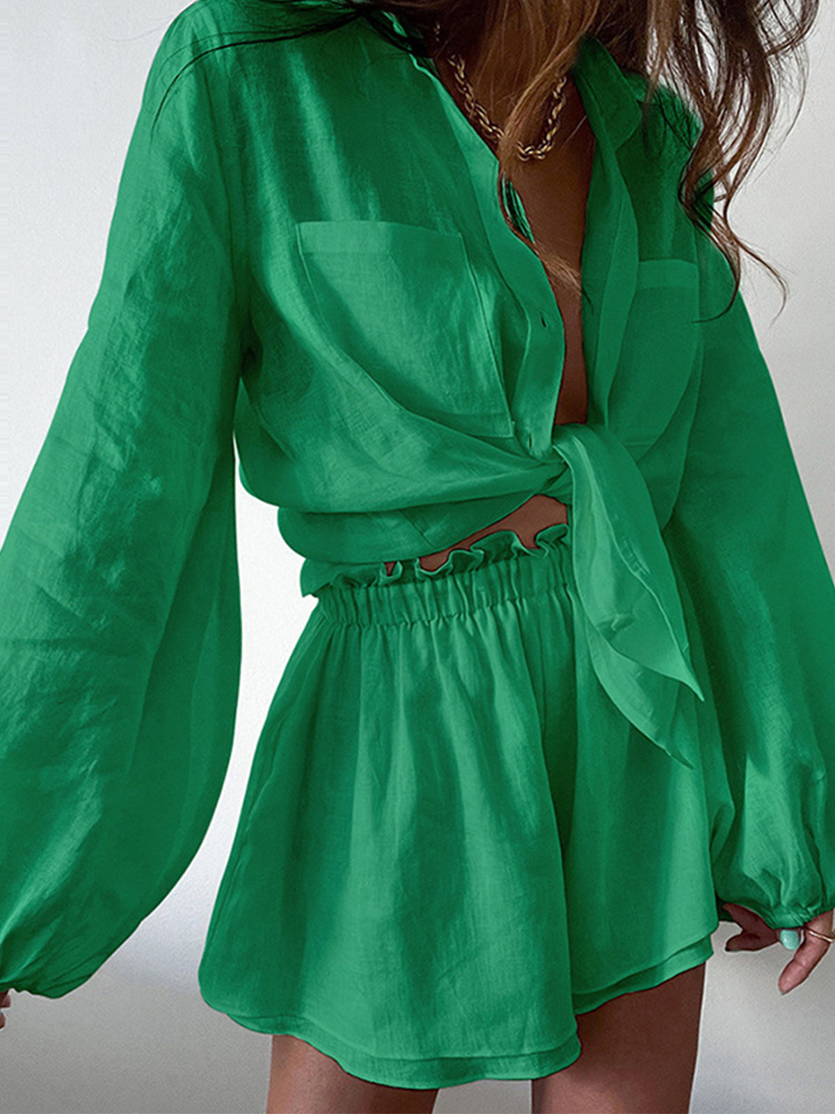 Dames Set Met Dubbel Gelaagde Korte Broek En Blouse – Zomer, Ademend & Perfect Voor Casual En Elegante Uitjes