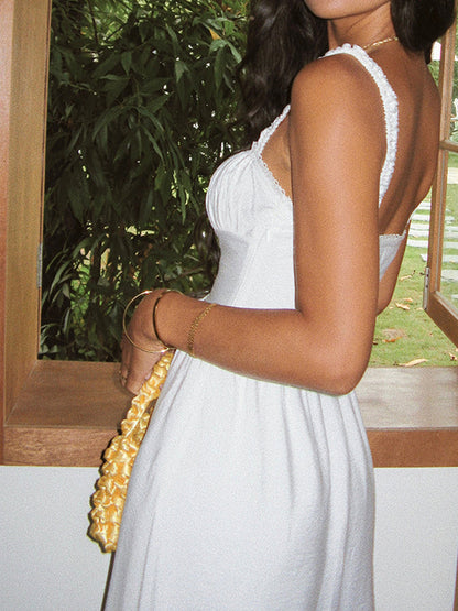 Dames Midi Jurk Met Brede Bandjes – Gesmokte Top, Tailleaccent & Luchtige Zomerpasvorm