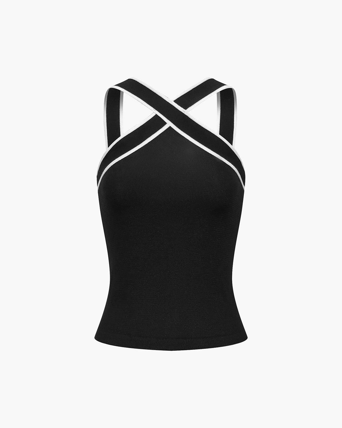 Stijlvolle Gebreide Top Voor Modebewuste Vrouwen – Contrastkleurige Bies, Verstelbare Bandjes & Ademend Comfort Voor Elke Gelegenheid.