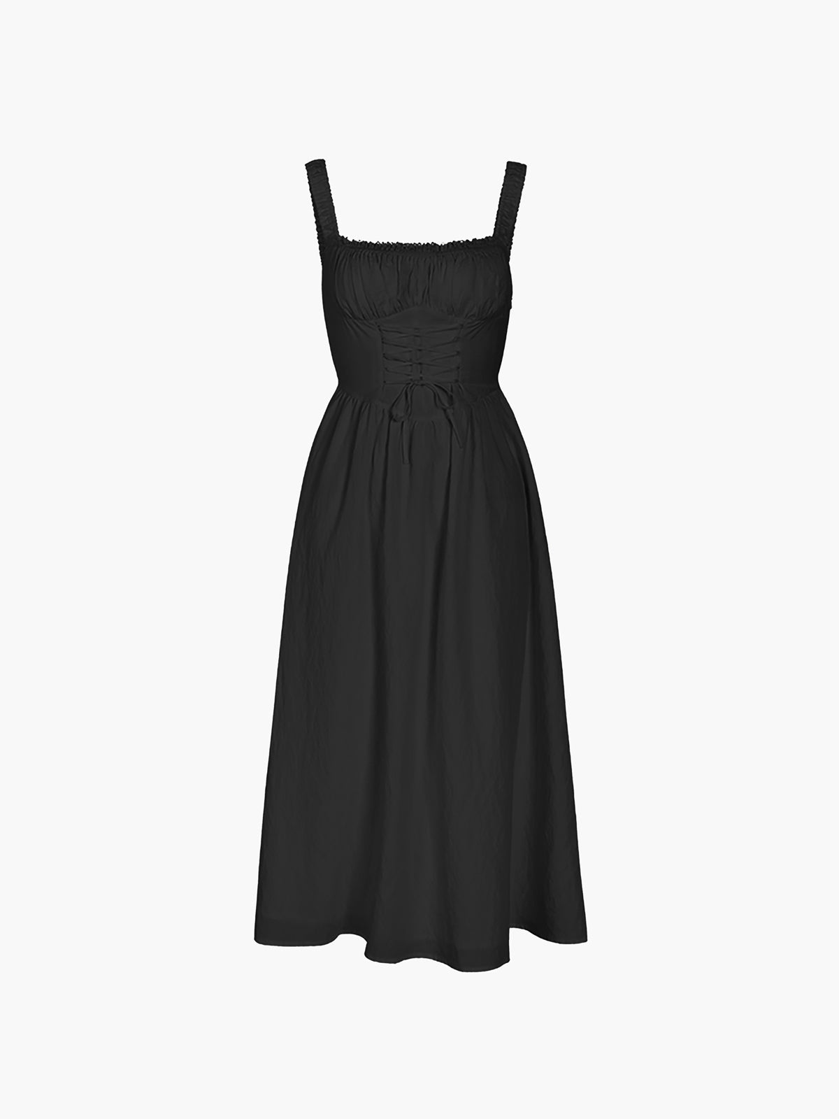 Dames Midi Jurk Met Brede Bandjes – Gesmokte Top, Tailleaccent & Luchtige Zomerpasvorm