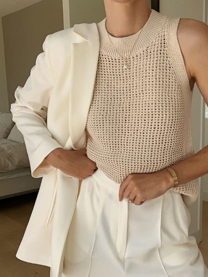 Gebreide Hollow Solid Tanktop Voor Modebewuste Vrouwen – Luxe Zachte Stof, Tijdloos Ontwerp & Ideaal Voor Zomerse Avonden Of Casual Uitjes.