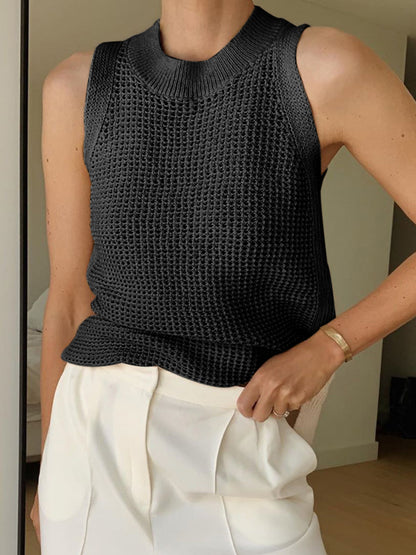 Gebreide Hollow Solid Tanktop Voor Modebewuste Vrouwen – Luxe Zachte Stof, Tijdloos Ontwerp & Ideaal Voor Zomerse Avonden Of Casual Uitjes.