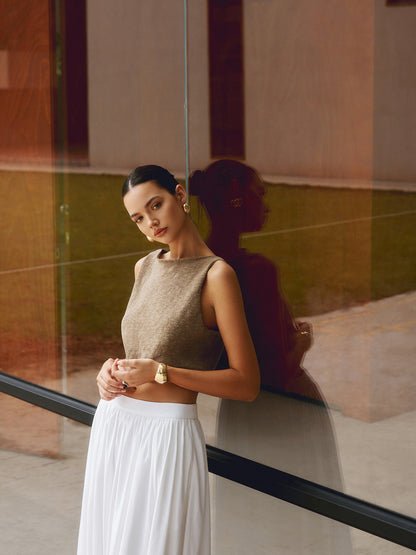 Stijlvolle Katoenen Mix Crop Tanktop Voor Modebewuste Vrouwen – Ademend Materiaal, Trendy Snit & Perfect Voor Zomerse Avonden.