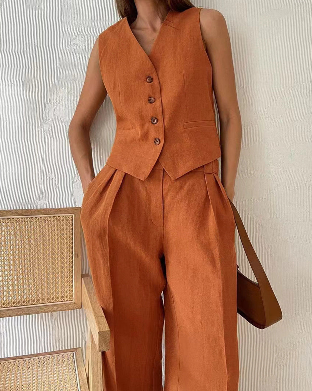 Stijlvolle Katoenen & Linnen Broek Set Voor Modebewuste Vrouwen – Ademend, Lichtgewicht & Ideaal Voor Zomerse Uitstapjes.