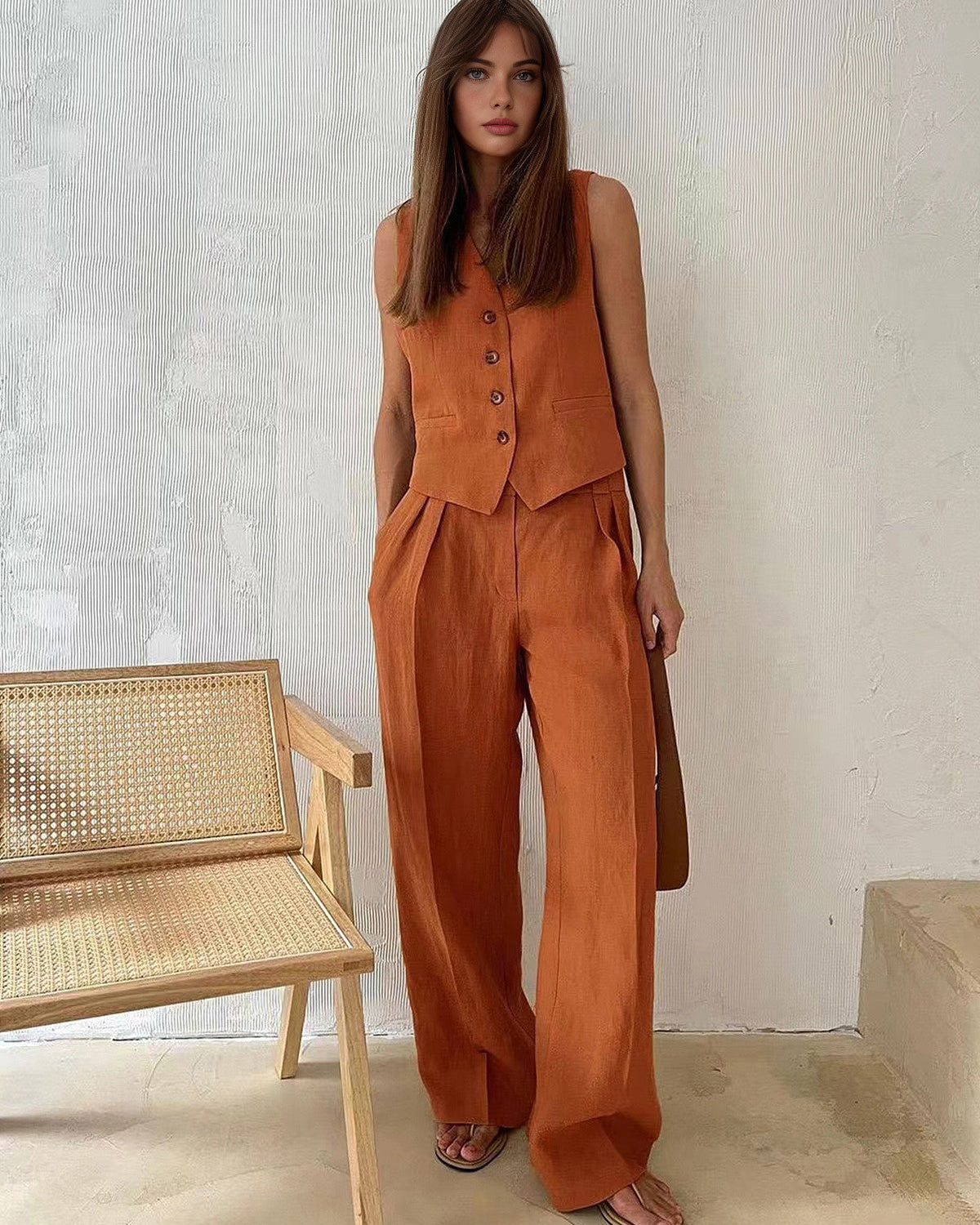 Stijlvolle Katoenen & Linnen Broek Set Voor Modebewuste Vrouwen – Ademend, Lichtgewicht & Ideaal Voor Zomerse Uitstapjes.