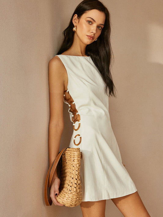 O-Ring Uitsnijding Mouwloos Jurk Voor De Modebewuste Vrouw – Elegant Design, Ademend Materiaal & Perfect Voor Avonduitjes Of Feestelijke Gelegenheden.