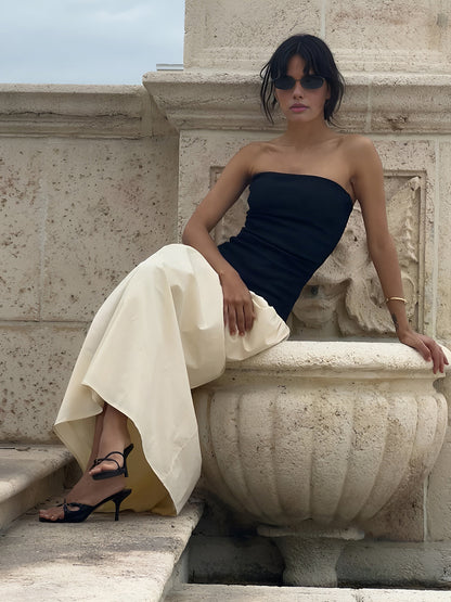 Elegante Contrastkleur Tube Lange Jurk Voor Vrouwen – Luxe Stof, Flatterende Pasvorm & Ideaal Voor Feestelijke Gelegenheden.