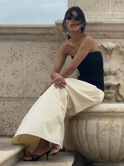 Elegante Contrastkleur Tube Lange Jurk Voor Vrouwen – Luxe Stof, Flatterende Pasvorm & Ideaal Voor Feestelijke Gelegenheden.