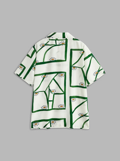 Dames Set Met Print Blouse En Korte Broek – Zomer, Ademend Katoen & Trendy Drawstring Voor Een Nonchalante Look