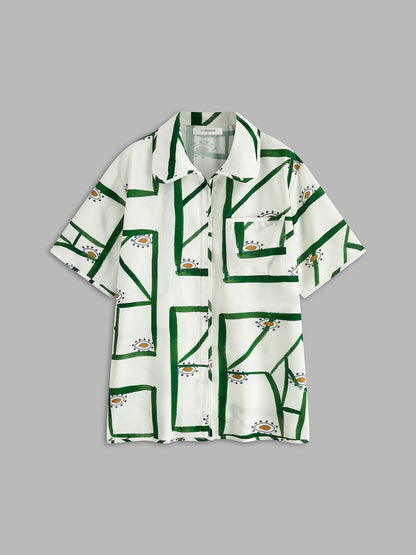 Dames Set Met Print Blouse En Korte Broek – Zomer, Ademend Katoen & Trendy Drawstring Voor Een Nonchalante Look