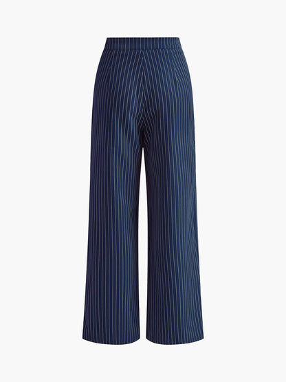 Gestreepte Plissé Pantalon Voor Vrouwen – Luchtig Polyester, Elegante Stijl & Ideaal Voor Zomerse Soirees.