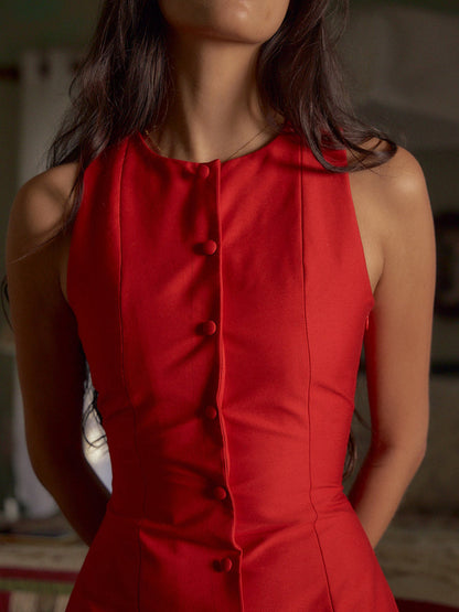 Mouwloze Mini Jurk Voor Dames – Doorknoopsluiting, Getailleerd & Zomerstatement  Gedurfd, vrouwelijk, strak – deze jurk is gemaakt o