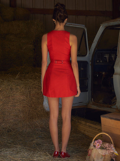 Mouwloze Mini Jurk Voor Dames – Doorknoopsluiting, Getailleerd & Zomerstatement  Gedurfd, vrouwelijk, strak – deze jurk is gemaakt o