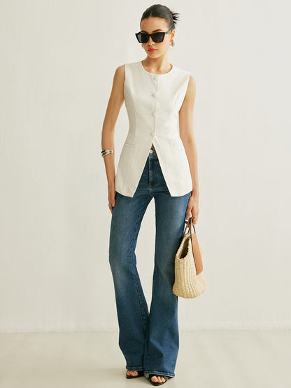 Stijlvol Mouwloos Vest Voor Modebewuste Vrouwen – Elegante Knopdetails, Luxe Textuur & Perfect Voor Zowel Casual Als Formele Gelegenheden.