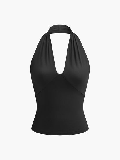 Stijlvolle V-Hals Haltertop Voor Modebewuste Vrouwen – Ademende Stof, Elegante Pasvorm & Perfect Voor Zomerse Avonden.
