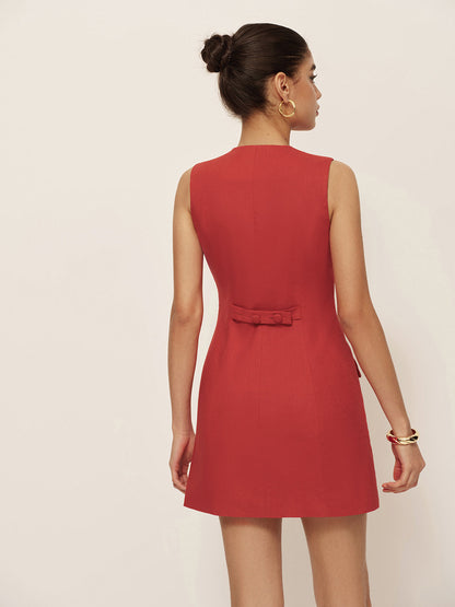 Mouwloze Blazervorm Mini Jurk Voor Dames – Knoopsluiting, Zakdetails & Zomerproof Design