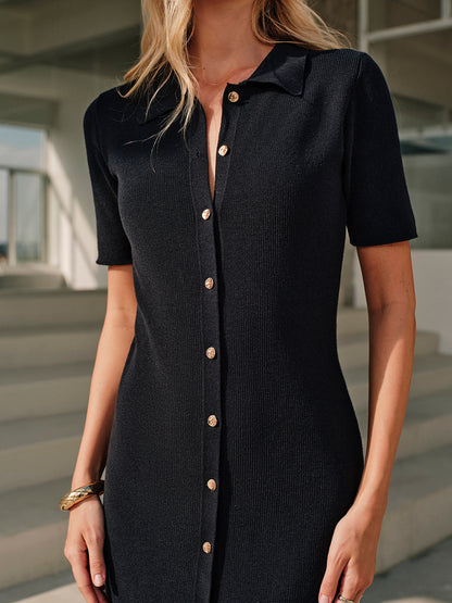 Elegante Midi Jurk Voor Vrouwen – Prachtige Metaal Knopdetails, Tijdloze Kraag & Perfect Voor Feestelijke Gelegenheden Met Een Verfijnde Stijl.