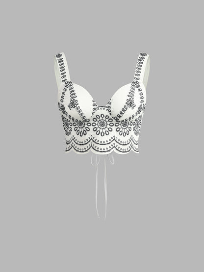 Elegante Geprinte Mouwloze Rokset Voor Modebewuste Dames – Zachte Stof, Speelse Strik & Perfect Voor Zomeruitjes Of Feestelijke Gelegenheden.