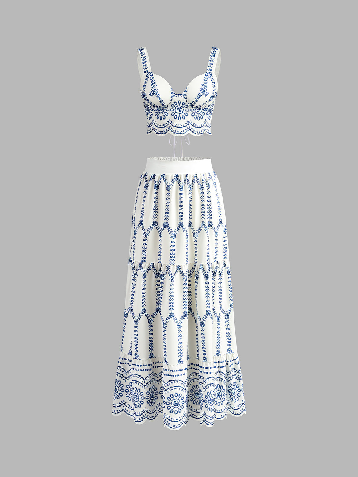 Elegante Geprinte Mouwloze Rokset Voor Modebewuste Dames – Zachte Stof, Speelse Strik & Perfect Voor Zomeruitjes Of Feestelijke Gelegenheden.