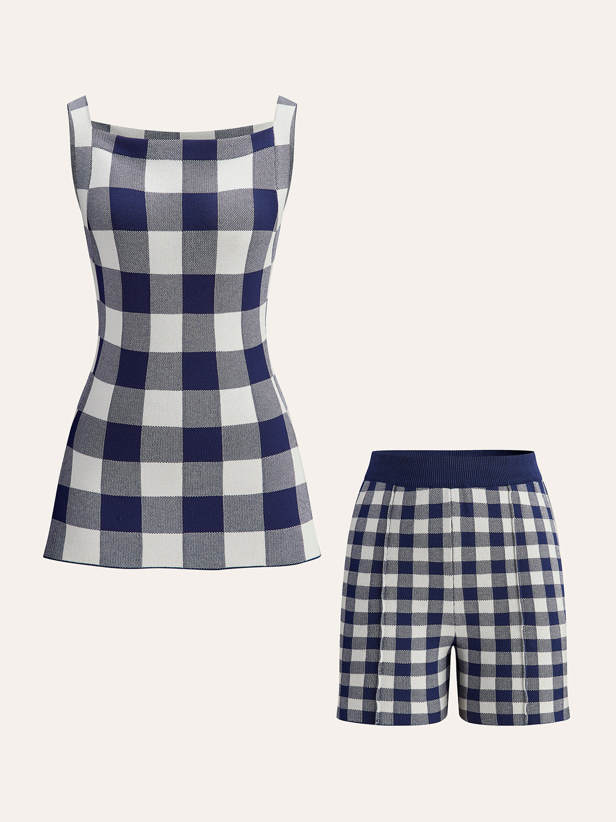 Set Met Ruitpatroon Voor Dames – Mouwloze Top & Elastische Shorts Voor Zomerlooks