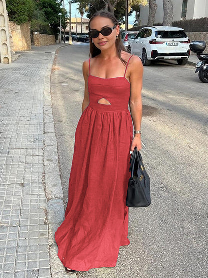 Stijlvolle Mouwloze Katoenen Jurk Voor Modebewuste Dames – Elegante Uitsnijdingen, Handige Zakjes & Ademend Comfort Voor Elke Zomerse Gelegenheid.