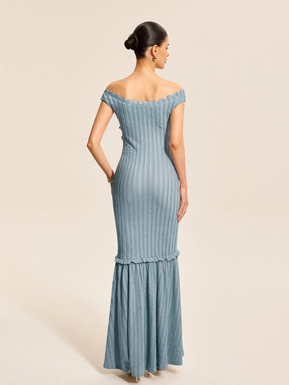 Romantische Off-Shoulder Ruffle Jurk Voor De Hedendaagse Vrouw – Luchtige Stof, Elegant Design & Perfect Voor Zomerbrunches of Avonduitjes.