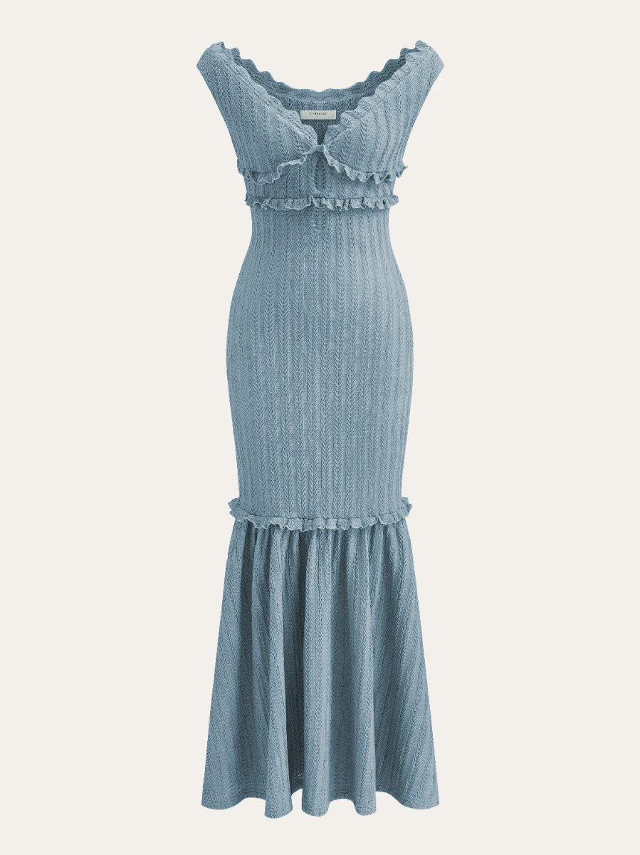 Romantische Off-Shoulder Ruffle Jurk Voor De Hedendaagse Vrouw – Luchtige Stof, Elegant Design & Perfect Voor Zomerbrunches of Avonduitjes.