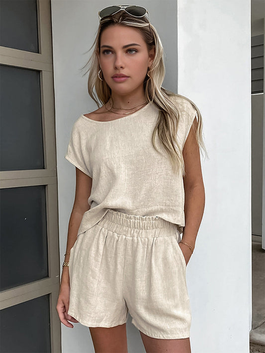 Stijlvolle Korte Broek Set Van Katoen En Linnen Voor Modebewuste Dames – Ademend, Lichtgewicht & Perfect Voor Eenvoudige Elegantie In De Zomer.