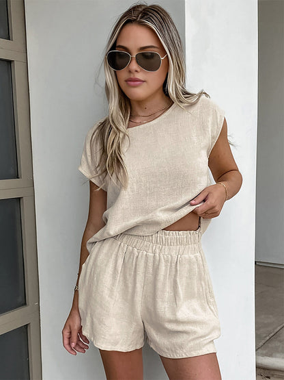 Stijlvolle Korte Broek Set Van Katoen En Linnen Voor Modebewuste Dames – Ademend, Lichtgewicht & Perfect Voor Eenvoudige Elegantie In De Zomer.
