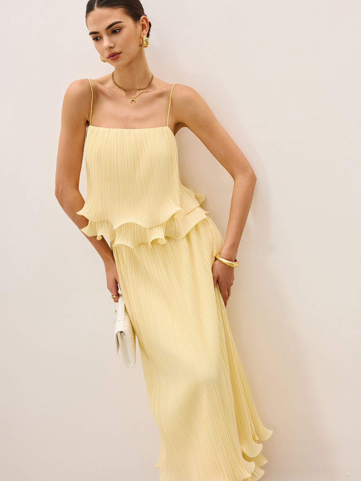 Elegante Gelaagde Plissé Rokken Set Voor Dames – Luchtige Stof, Speelse Rimpels & Perfect Voor Feestelijke Gelegenheden.