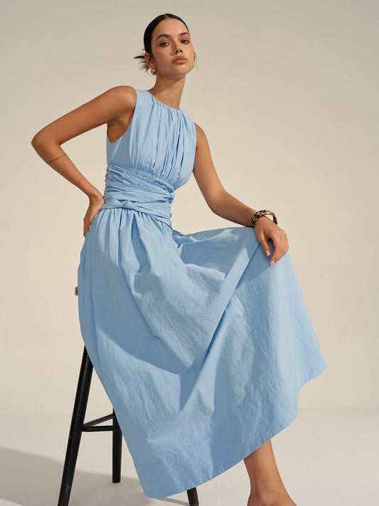 Elegante Gerimpelde Taille Maxi Jurk Voor Modebewuste Vrouwen – Ademend Katoen, Tijdloze Zwart & Perfect Voor Zomerse Feestjes Of Dagelijkse Uitjes.