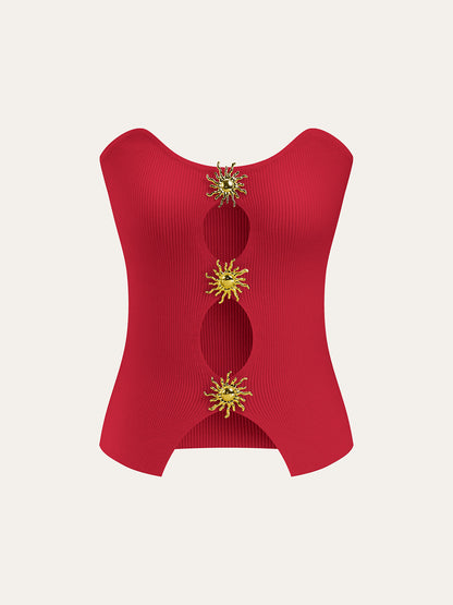 Gebreid Sweater Vest Voor Modebewuste Vrouwen – Elegant Metalen Uitsnijdingen, Verfijnde Textuur & Perfect Voor Lagen Over Stijlvolle Outfits.