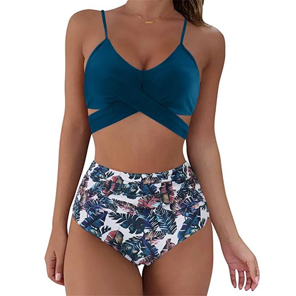 High-waist bikini met gekruiste top voor dames – corrigerende fit, verstelbaar & zomerproof