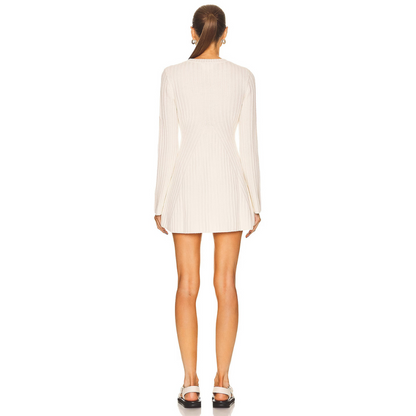 Dames Gebreide Mini-Jurk Met Lange Mouwen En Ronde Hals – Voor Herfst, Winter En Lente