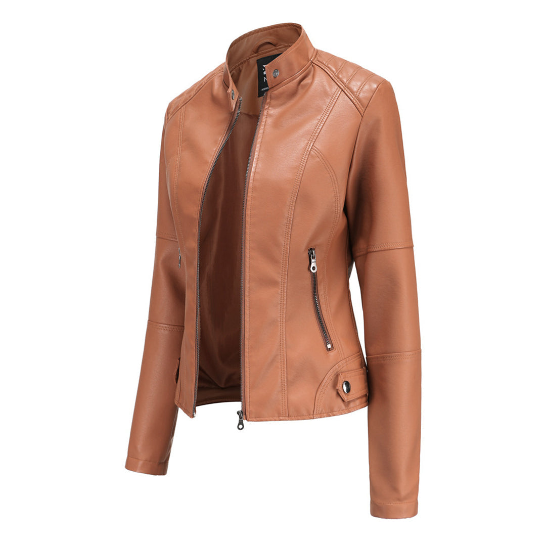 Fitted Leren Jas Met Bikerstijl