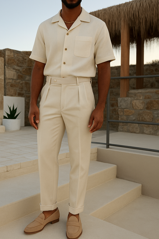 Herenbroek Met Hoge Taille En Plooien – Elegante Pasvorm, Kreukarm & Voorjaar & Zomer