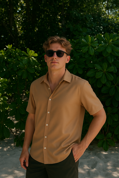 Herenoverhemd Met Korte Mouwen – Contrasterende Stiksels, Ademend & Casual Chic Voor Voorjaar & Zomer