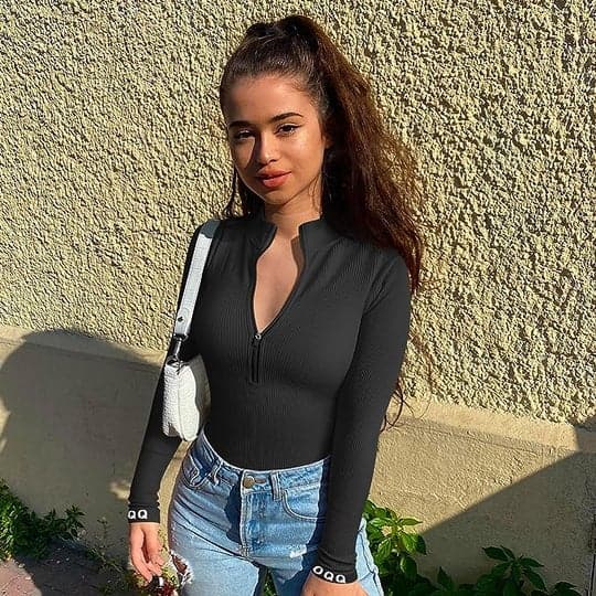 Lange Mouwen Dames Bodysuit Met Ritsdetail – Herfst, Winter En Lente