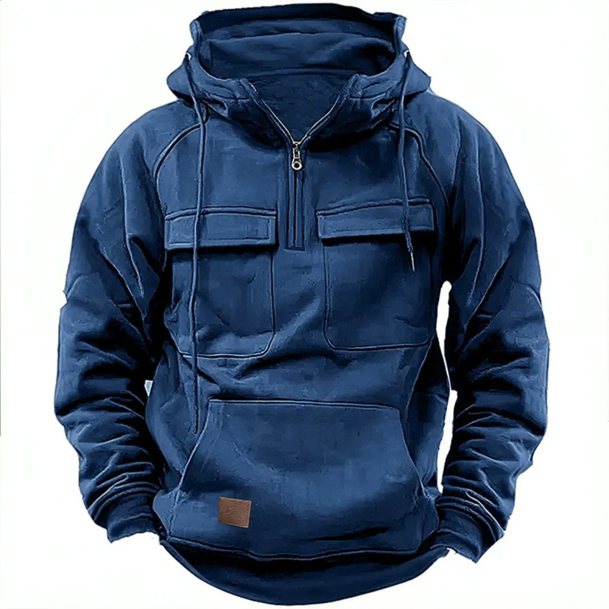 Heren Hoodie Met Halve Rits En Borstzakken