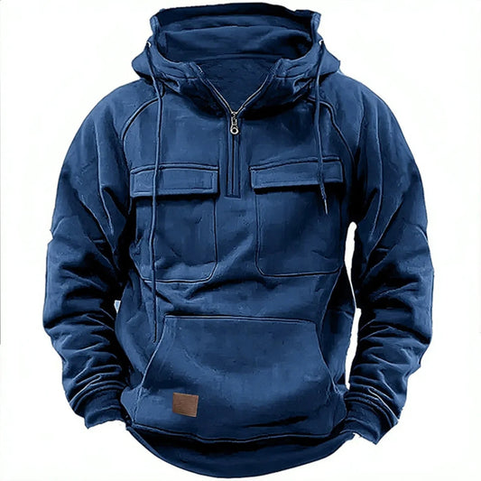 Heren Hoodie Met Halve Rits En Borstzakken