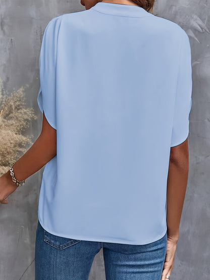 Dames Top Met Opstaande V-Hals, Kapmouwtjes En Splitdetail – Lente, Zomer En Vroege Herfst