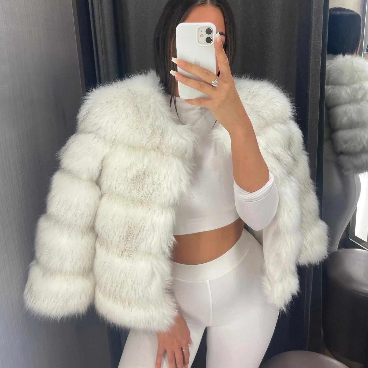 Dames Faux Fur Cropped Jas
