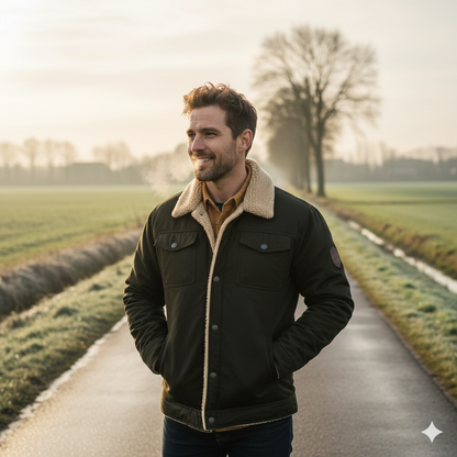 Heren Gevoerde Winterjas Met Sherpa Voering – Warme Outdoor Tussenjas Voor Herfst En Winter