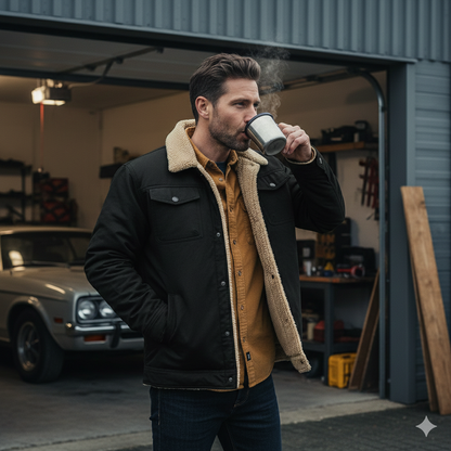 Heren Gevoerde Winterjas Met Sherpa Voering – Warme Outdoor Tussenjas Voor Herfst En Winter