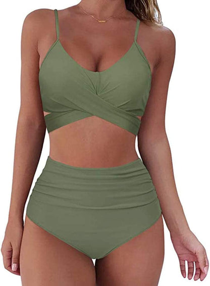 High-waist bikini met gekruiste top voor dames – corrigerende fit, verstelbaar & zomerproof