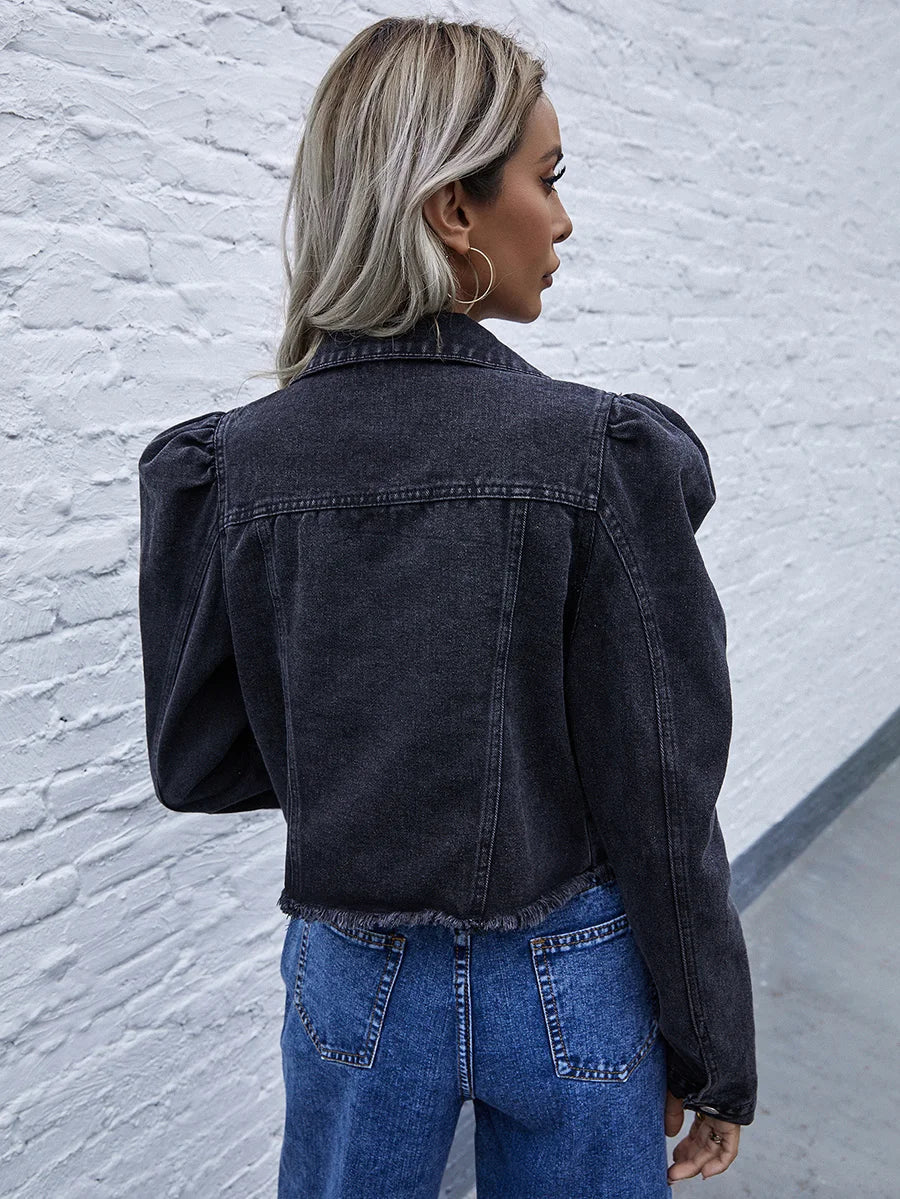 Korte Denimjas Met Pofmouwen – Trendy Dames Spijkerjasje Voor Lente & Zomer
