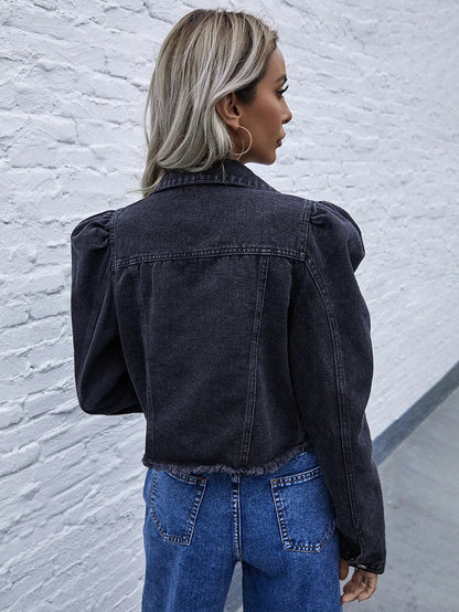Korte Denimjas Met Pofmouwen – Trendy Dames Spijkerjasje Voor Lente & Zomer