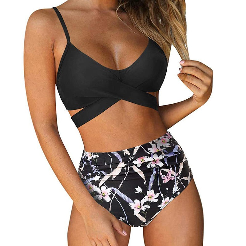 High-waist bikini met gekruiste top voor dames – corrigerende fit, verstelbaar & zomerproof