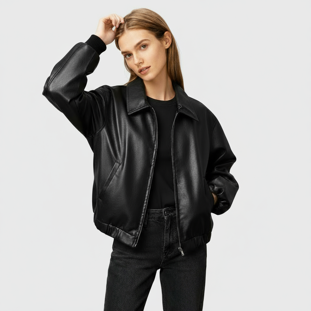 Oversized Leren Bomberjas Dames