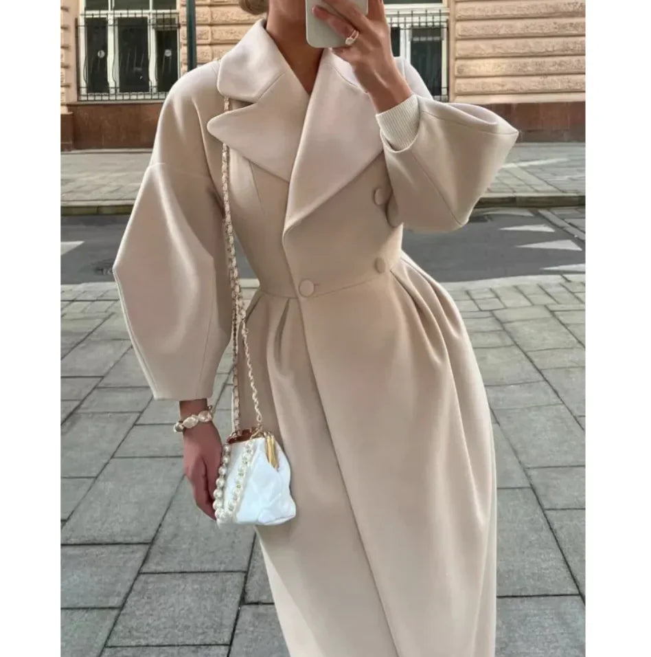 Lange Mantel Voor Dames – Elegante Tailoring, Oversized Revers & Naadloze Sluiting – Herfst En Winter